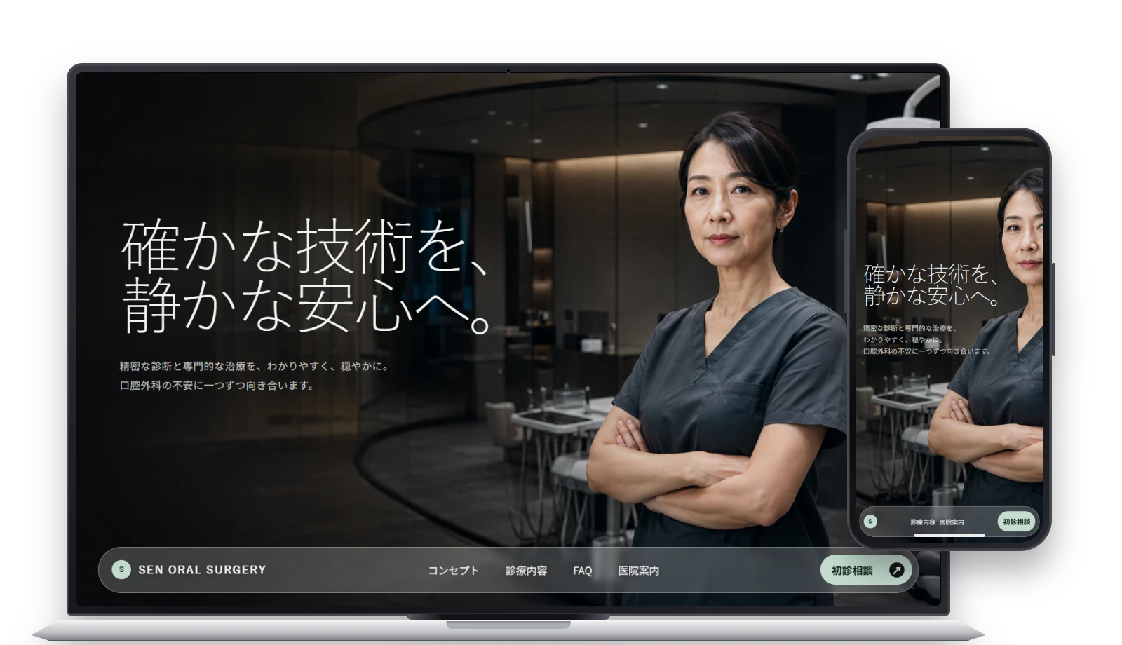 ORAL NOIRテンプレートを表示したノートPCとスマートフォン